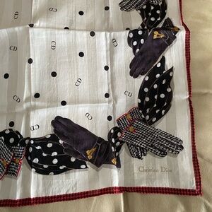 Vintage Christian DIOR Handkerchief Small Scarf Neck Hair Cotton Glove Print